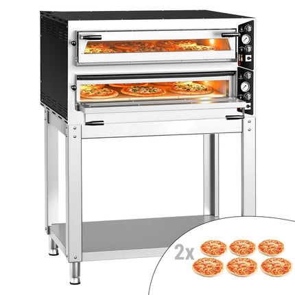 GGM Gastro Electric Deck Pizza Oven - Twin Deck - Refractory Stone Deck - 6+6 - Ø 35cm (35.1 cm) - 230V 3 Phase - Mechanical Controls - up to 450°C - incl. Base frame