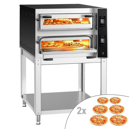 GGM Gastro Electric Deck Pizza Oven - Twin Deck - Refractory Stone Deck - 6+6 - Ø 35cm (35.1 cm) - 230V 3 Phase - Digital Controls - up to 400°C - incl. Base frame