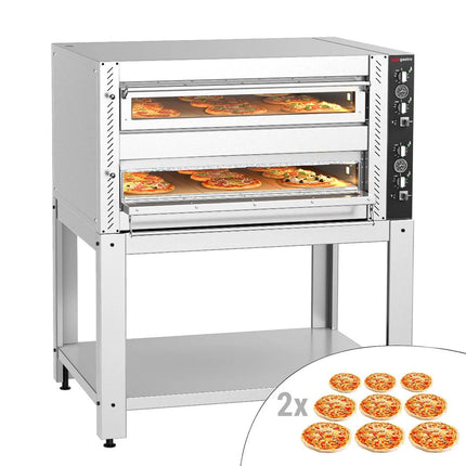 GGM Gastro Electric Deck Pizza Oven - Twin Deck - Refractory Stone Deck - 9+9 - Ø 30cm (30.5 cm) - Mechanical Controls - incl. Base frame