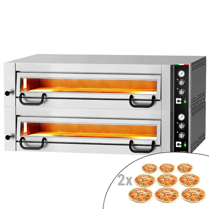 GGM Gastro Electric Deck Pizza Oven - Twin Deck - Refractory Stone Deck - 9+9 x Ø 34cm (34 cm) - Mechanical Controls - up to 450°C