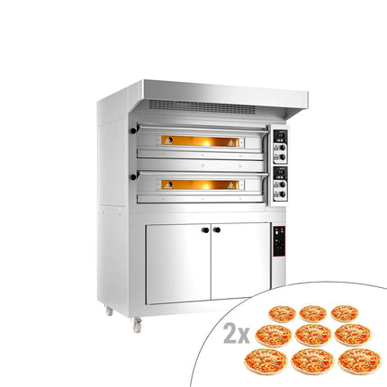 GGM Gastro Electric Deck Pizza Oven - Twin Deck - Refractory Stone Deck - 9+9 x Ø 33cm (33 cm) - Mechanical Controls - incl. Stainless steel hood & Proofing cabinet