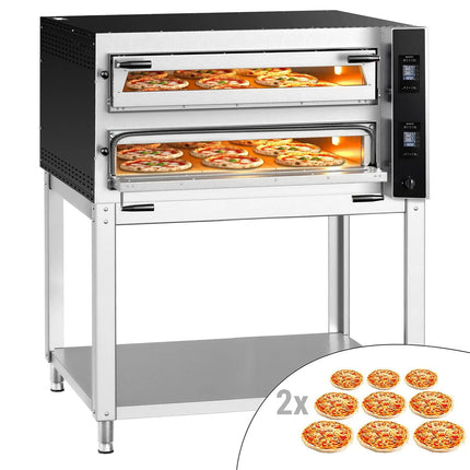 GGM Gastro Electric Deck Pizza Oven - Twin Deck - Refractory Stone Deck - 9+9 - Ø 35cm (35.1 cm) - Digital Controls - incl. Base frame