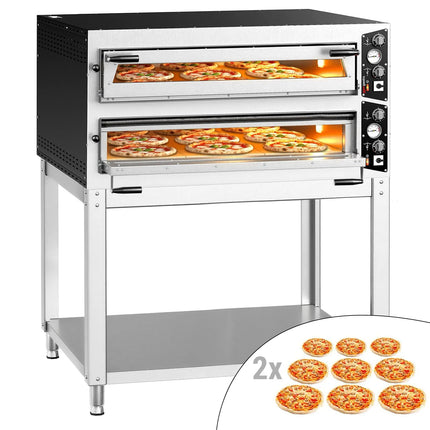 GGM Gastro Electric Deck Pizza Oven - Twin Deck - Refractory Stone Deck - 9+9 - Ø 35cm (35.1 cm) - Mechanical Controls - up to 450°C - incl. Base frame