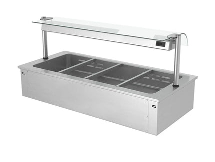 GGM Gastro Electric Drop-in Bain Marie - 1500mm - 4x GN 1/1 - 200mm deep - Wet Heat - 2,92 kW - with Glass Sneeze Guard