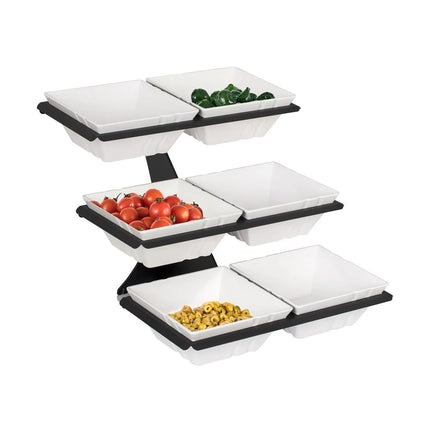 GGM Gastro Etagere / Buffet Stand - Black - square - Height: 415mm - incl. 6 Melamine bowls 498x240mm - with 3 shelves - Powder-coated stainless steel frame & Melamine bowls