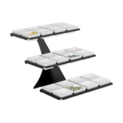 GGM Gastro Etagere / Buffet Stand - Black - square - Height: 420mm - incl. 24 Melamine bowls 100x100mm - with 3 shelves - Powder-coated stainless steel & Melamine