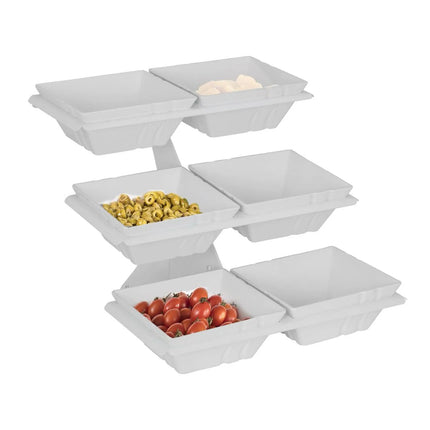 GGM Gastro Etagere / Buffet Stand - Metal frame - White - square - Height: 415mm - incl. 6 Melamine bowls 240x240mm - with 3 shelves