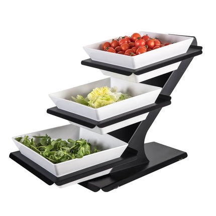 GGM Gastro Etagere / Buffet Stand - Powder-coated stainless steel frame - Black - square - incl. 3 Melamine bowls 300x300mm - with 3 shelves