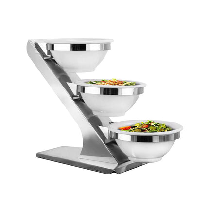 GGM Gastro Etagere / Buffet Stand - Stainless steel frame - Chrome - Ø280mm - incl. 3 Melamine bowls Ø280mm
