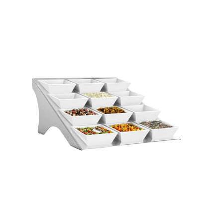 GGM Gastro Etagere / Buffet Stand - Stainless steel frame - Chrome - square - Height: 150mm - incl. 12 Melamine bowls 90x90mm - with 12 shelves - suitable for square bowls