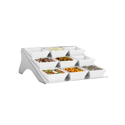 GGM Gastro Etagere / Buffet Stand - Stainless steel frame - Chrome - square - Height: 115mm - incl. 9 Melamine bowls 90x90mm - with 9 shelves - suitable for square bowls