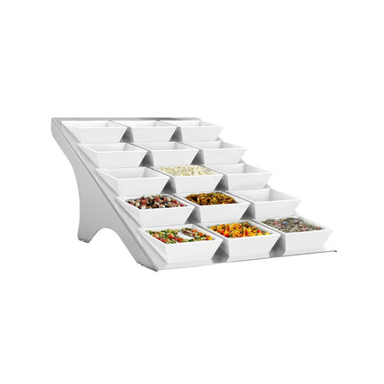 GGM Gastro Etagere / Buffet Stand - Stainless steel frame - Chrome - square - Height: 195mm - incl. 15 Melamine bowls 90x90mm - with 15 shelves - suitable for square bowls