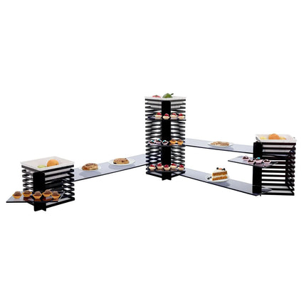 GGM Gastro Etagere / Buffet Stand - Stainless steel frame, Plexiglas shelves - Black - square - Height: 600mm - incl. 3 Melamine bowls