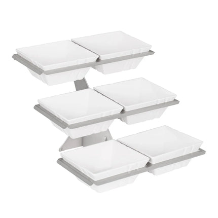 GGM Gastro Etagere / Buffet Stand - Stainless steel frame - square - Height: 415mm - incl. 6 Melamine bowls 240x240mm - with 3 shelves