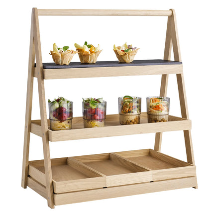 GGM Gastro Etagere / Buffet Stand - VALO - Oak - Brown - square - Height: 640mm - with 3 shelves - suitable for GN 1/1 & GN 2/4