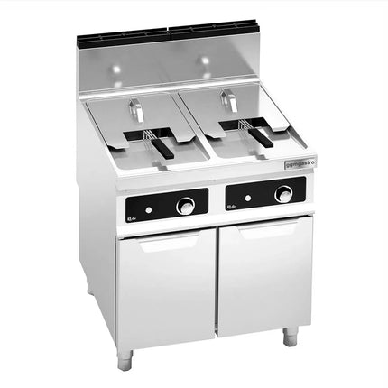 GGM Gastro Free Standing Gas Twin Tank Fryer - 18+18 litres - 28kW - Electronic control - Indirect heating - with drain tap