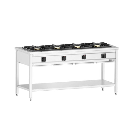 GGM Gastro Gas Boiling Top - 34kW - 4 burners - High-Output Burners - with open base shelf - with drip tray - Heavy Duty - High-Output Model