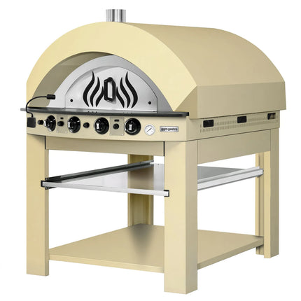 GGM Gastro Gas Deck Pizza Oven - Single Deck - 9 - Ø 25cm (25.4 cm) - Mechanical Controls - Cream Yellow - up to 400°C - incl. Base frame