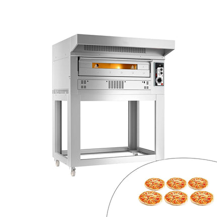 GGM Gastro Gas Deck Pizza Oven - Single Deck - Firebrick Base - 6 - Ø 35cm (35.1 cm) - 230V Single Phase - Mechanical Controls - incl. Stainless steel hood & Base frame & Wheels
