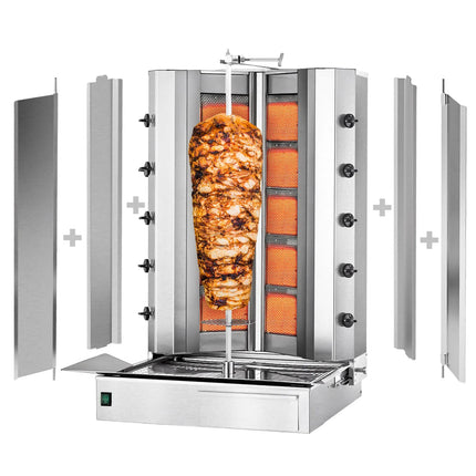 GGM Gastro Gas Doner Kebab Grill (Shawarma/Gyros) - 10 Burner - up to 120kg - 32.5kW - Countertop - incl. 2 splash guards & 2 double doors