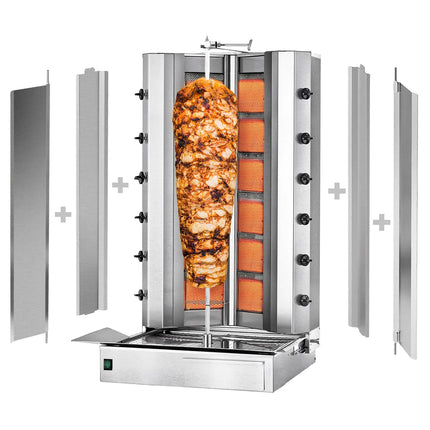 GGM Gastro Gas Doner Kebab Grill (Shawarma/Gyros) - 12 Burner - up to 150kg - 39kW - Countertop - incl. 2 splash guards & 2 double doors