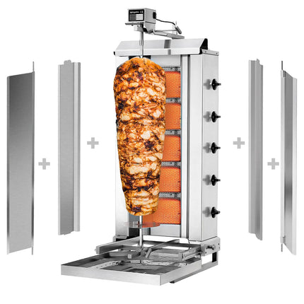 GGM Gastro Gas Doner Kebab Grill (Shawarma/Gyros) - 5 Burner - up to 80kg - 16.25kW - Countertop - incl. 2 splash guards & 2 double doors