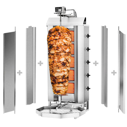 GGM Gastro Gas Doner Kebab Grill (Shawarma/Gyros) - 5 Burner - up to 80kg - 16.25kW - Countertop - incl. 2 splash guards & 2 double doors