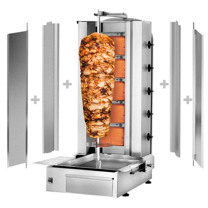 GGM Gastro Gas Doner Kebab Grill (Shawarma/Gyros) - 5 Burner - up to 80kg - 16.25kW - incl. 2 splash guards & 2 double doors