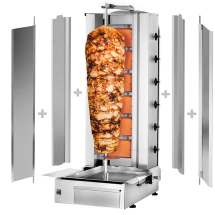 GGM Gastro Gas Doner Kebab Grill (Shawarma/Gyros) - 6 Burner - up to 100kg - 19.5kW - incl. 2 splash guards & 2 double doors