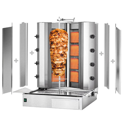GGM Gastro Gas Doner Kebab Grill (Shawarma/Gyros) - 8 Burner - up to 100kg - 32.5kW - incl. 2 splash guards & 2 double doors