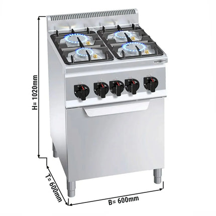 GGM Gastro Gas Oven Range - 19kW - 4 burners - with Electric Oven Convection Oven - 3kW