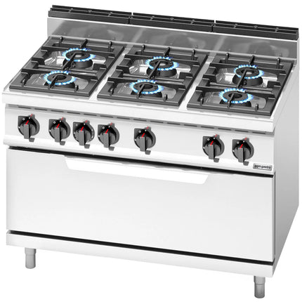 GGM Gastro Gas Oven Range - 54kW - 6 burners - with Gas Oven Static Oven - 12kW