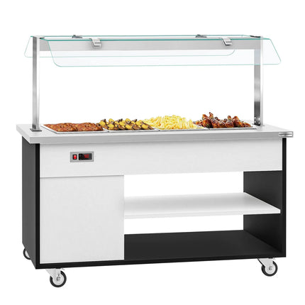 GGM Gastro Heated Bain Marie Buffet Counter DANZIG - 1600mm - for 4x GN 1/1 - Mobile - with Gantry - with Sneeze Screen