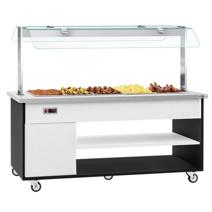GGM Gastro Heated Bain Marie Buffet Counter DANZIG - 1900mm - for 5x GN 1/1 - Mobile - with Gantry - with Sneeze Screen