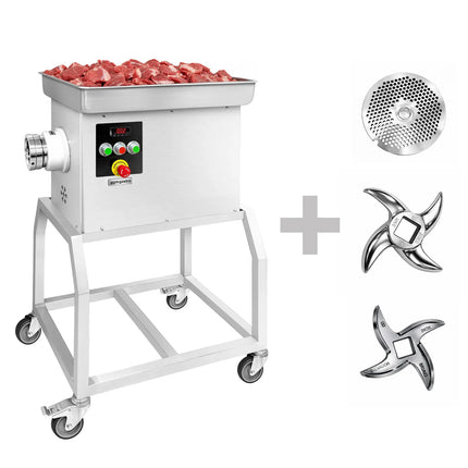 GGM Gastro Heavy Duty Electric Meat Mincer - Size 32 - 600kg/h - 3 kW - 236rpm - Mincing Plate 3.5mm - with Castors - with Cooling System