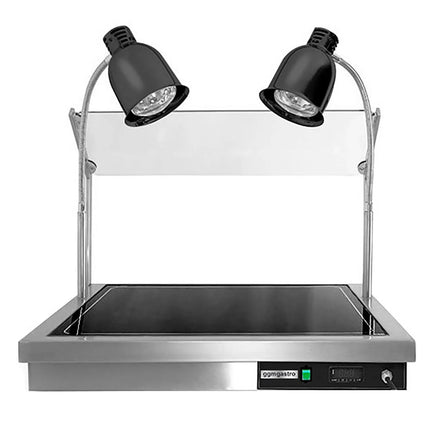 GGM Gastro Hot Plate - Stainless Steel - with Ceramic Glass Surface - 800mm - 1x GN 1/1 - 1.3 kW - with 2 Infrared Heat Lamps - with Toughened Glass Sneeze Screen