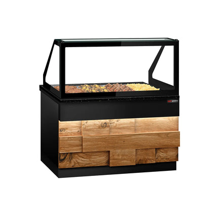 GGM Gastro Hot Servery Counter TORONTO - 1500mm - wood front - Bain Marie Top for 4x GN 1/1 - Black Granite Worktop
