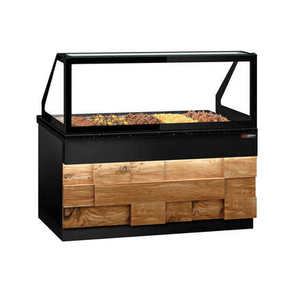 GGM Gastro Hot Servery Counter TORONTO - 1800mm - wood front - Bain Marie Top for 5x GN 1/1 - Black Granite Worktop