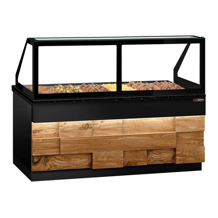 GGM Gastro Hot Servery Counter TORONTO - 2100mm - wood front - Bain Marie Top for 6x GN 1/1 - Black Granite Worktop