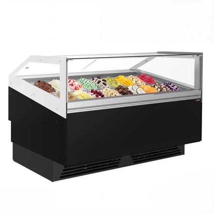 GGM Gastro Ice Cream Display Freezer | ADAM - 1700mm - Ventilated cooling - with LED lighting - for 18 x 5 litres Napoli pans or 12 x 7 litres - Black