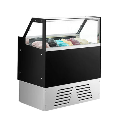 GGM Gastro Ice Cream Display Freezer | EMMA - 1190mm - Ventilated cooling - with LED lighting - for 6 x 5 litres Napoli pans or 4 x 7 litres - Black - rear sliding doors