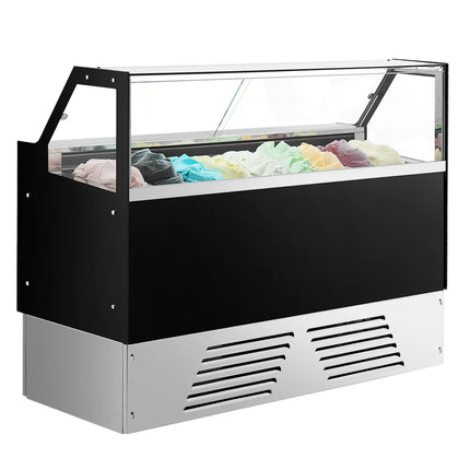 GGM Gastro Ice Cream Display Freezer | EMMA - 1715mm - Ventilated cooling - with LED lighting - for 9 x 5 litres Napoli pans or 6 x 7 litres - Black - rear sliding doors