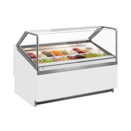 GGM Gastro Ice Cream Display Freezer | IVY - 1606mm - Ventilated cooling - with LED lighting - for 16 x 5 litres Napoli pans - White