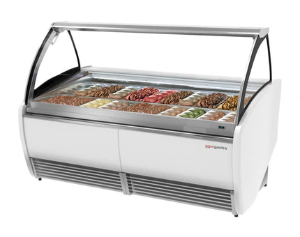 GGM Gastro Ice Cream Display Freezer | LEO - 1728mm - Ventilated cooling - with LED lighting - for 20 x 5 litres Napoli pans - White