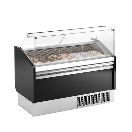 GGM Gastro Ice Cream Display Freezer | LEVI - 1620mm - Static cooling - with LED lighting - for 9+9 x 5 litres Napoli pans - Black