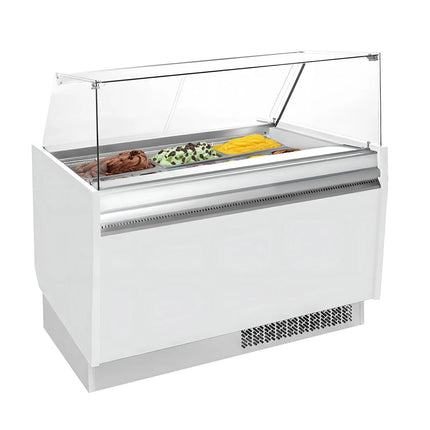 GGM Gastro Ice Cream Display Freezer | LIAM - 1310mm - Static cooling - with LED lighting - for 10 x 5 litres Napoli pans - White