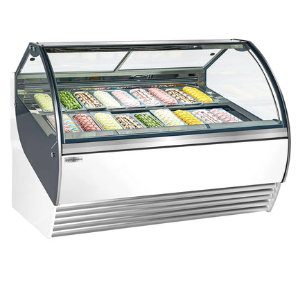 GGM Gastro Ice Cream Display Freezer | NOLAN - 1730mm - Ventilated cooling - with LED lighting - for 18 x 5 litres Napoli pans - White