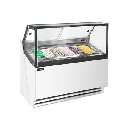 GGM Gastro Ice Cream Display Freezer | THEO - 1300mm - Ventilated cooling - with LED lighting - for 6 x 5 litres Napoli pans - White