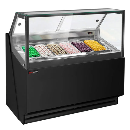 GGM Gastro Ice Cream Display Freezer | THEO - 1300mm - Ventilated cooling - with LED lighting - for 6 x 5 litres Napoli pans - Black