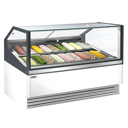 GGM Gastro Ice Cream Display Freezer | THEO - 1730mm - Ventilated cooling - with LED lighting - for 18 x 5 litres Napoli pans - White